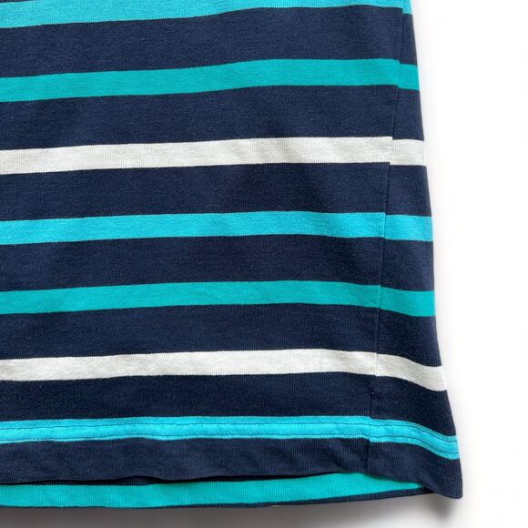Vintage USA Made Duffel Striped T Shirt Navy Blue Teal White Preppy XL L Skater - Picture 5 of 8